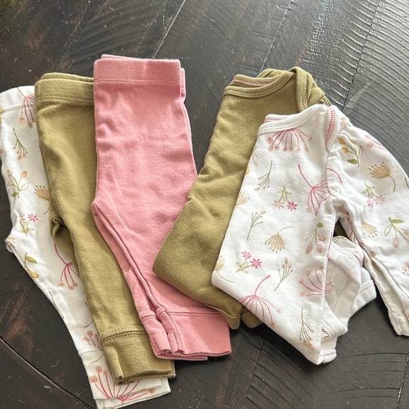cloud island Other - Cloud Island Pink and Olive Bodysuits and Pants Set of 3 Pants 2 Onesies | 0-3M
